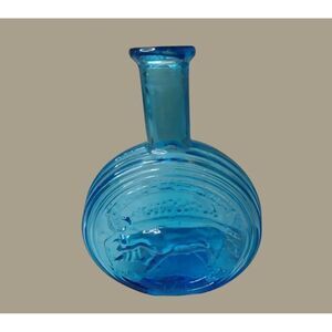 Vintage Plaza de Toros Madrid Spain Blue Glass Bottle Made in Italy